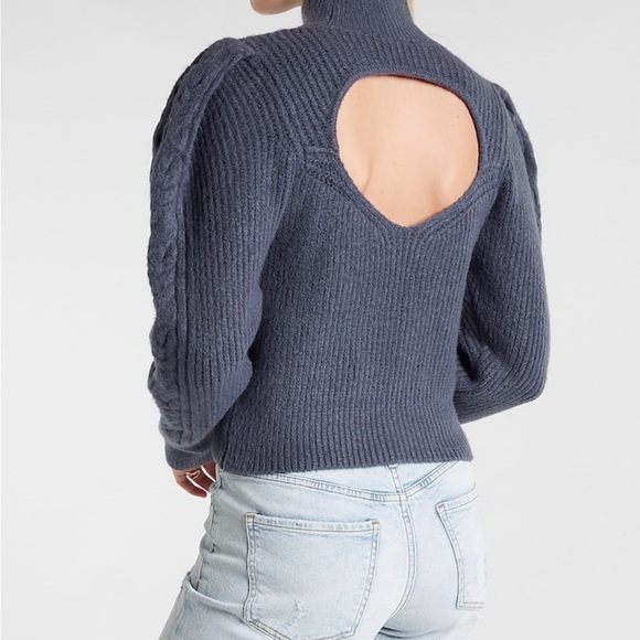Cable Knit Puff Sleeve Open Back Sweater - Picture 3 of 3